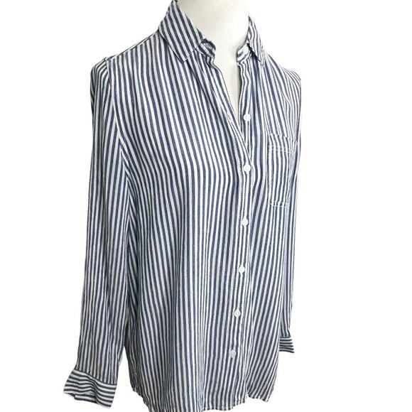 Beach Lunch Lounge Blue & White Striped Shirt Blouse S/P - Picture 5 of 11